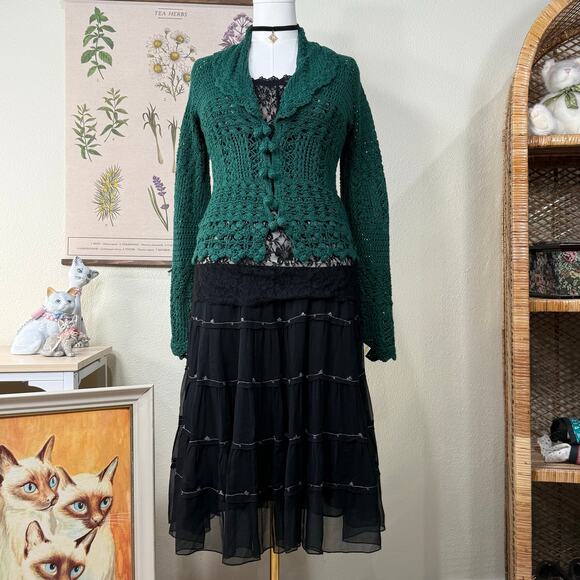 Vintage Y2k Collared Cardigan Sweater Whimsigoth Fairy Grunge Whimsy Twee M - Picture 1 of 11